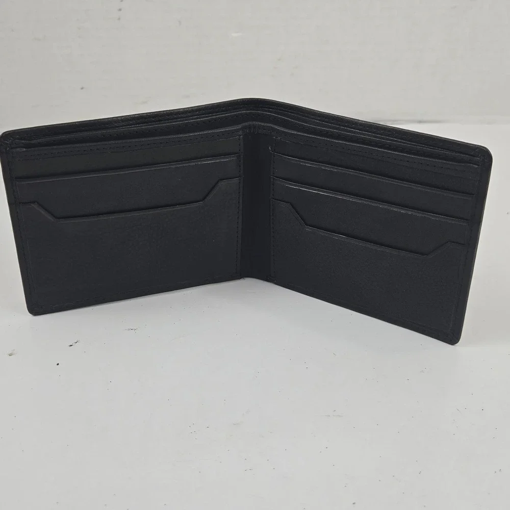 TCU Embossed Genuine Black Leather Men's Slim Bifold Wallet EXCELLENT COND